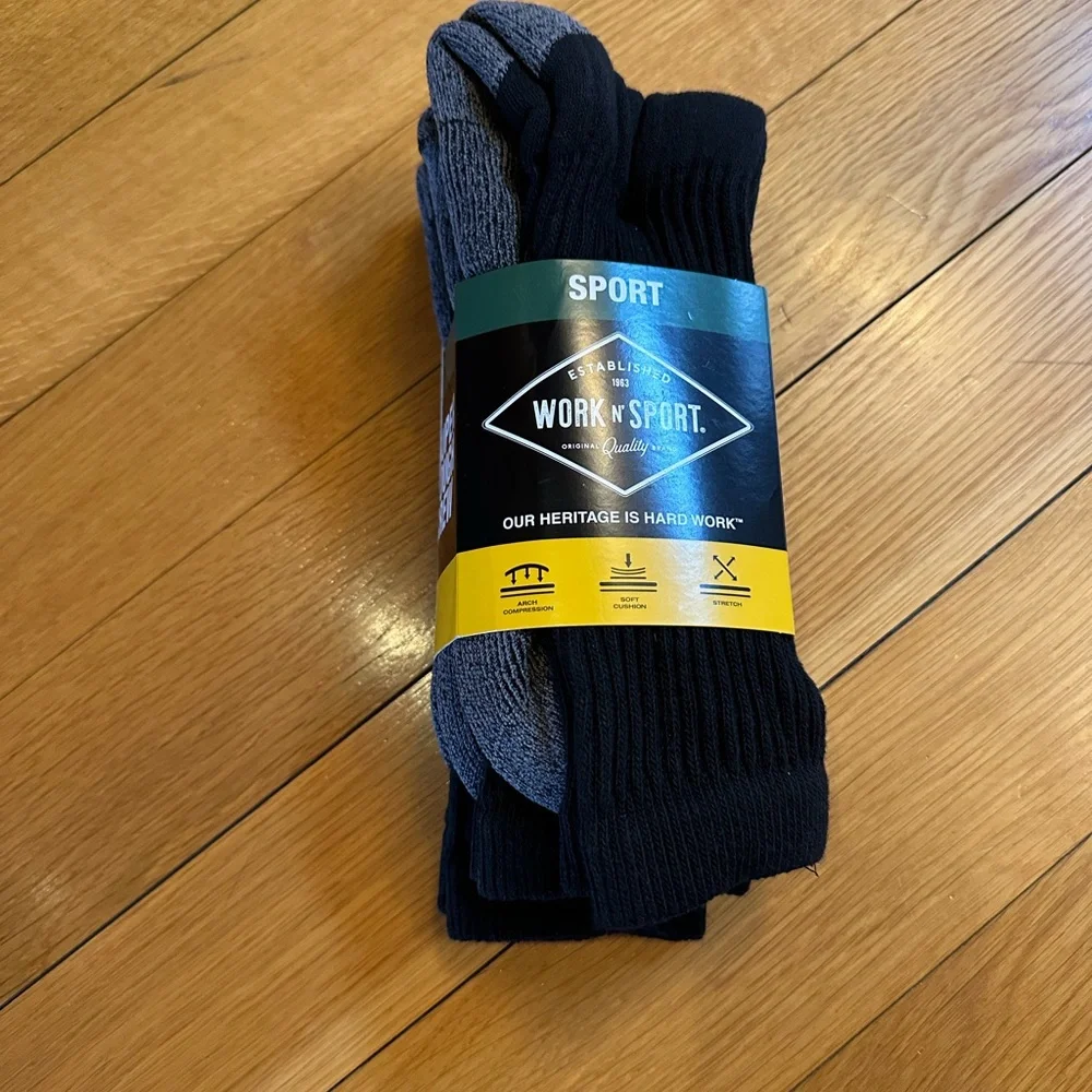 WORK N’ SPORT men’s 3 Pairs Super Tough Crew Socks
